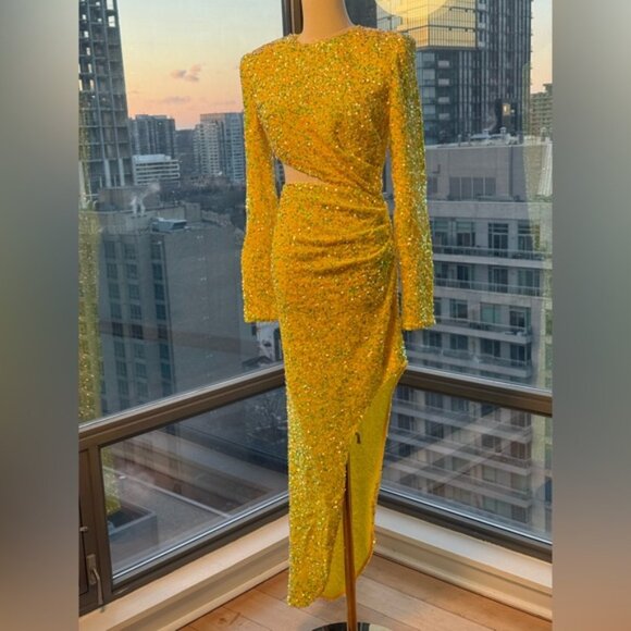 🆕 BRONX & BANCO 🧿 NWOT Ricky Asymmetrical Sequins Gown, Lemon - Sz M US 6 - Picture 12 of 16